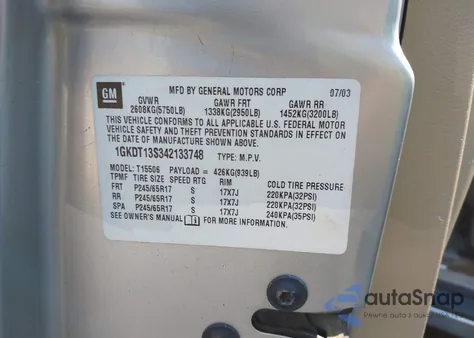 2004 GMC Envoy Slt from USA, damaged, VIN 1GKDT13S342133748